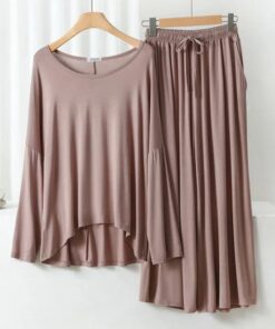 Skin Color Frill Sleeve Loose Lounge Wear Palazzo Set