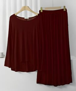 Maroon Frill Sleeve Loose Lounge Wear Palazzo Set
