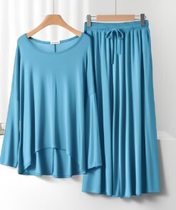 Neon Blue Frill Sleeve Loose Lounge Wear Palazzo Set