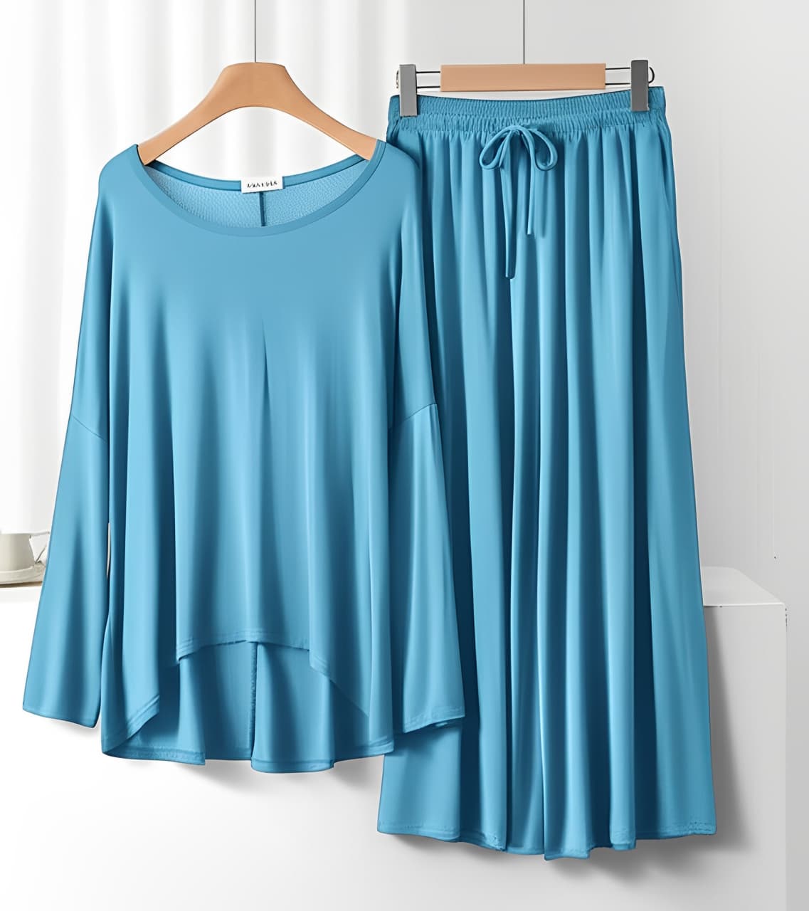 Neon Blue Frill Sleeve Loose Lounge Wear Palazzo Set