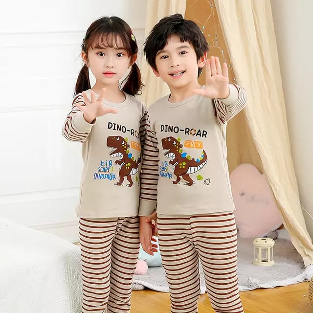 Brown Dino Roar Printed Night Suit for Kids