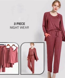 Brown Women Night Suit 3Pieces Set