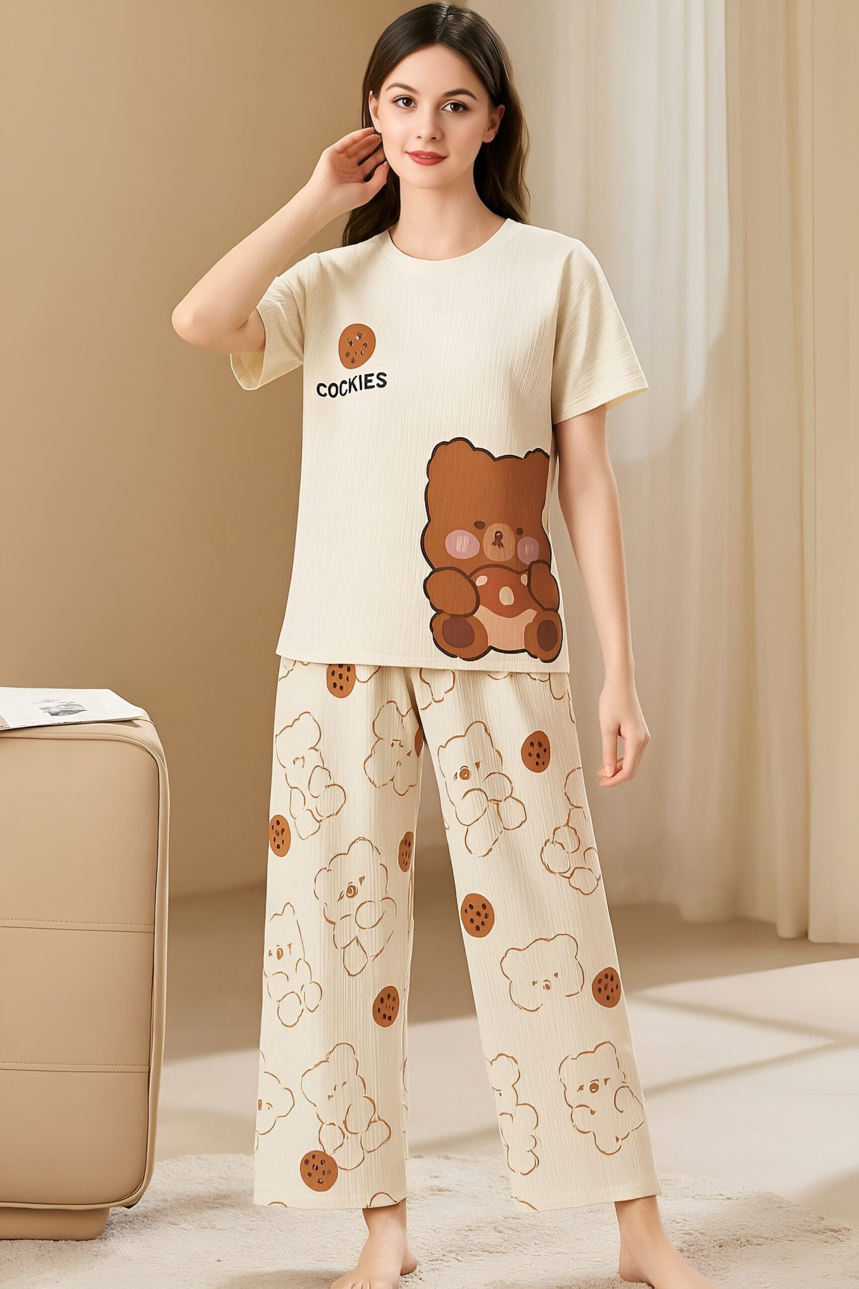 Cookies and Bear Printed Pajama Set