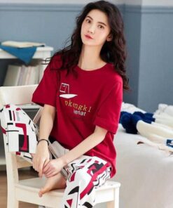 Maroon With Pkengk Printed Night Suit For Ladies Girls