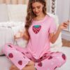 Pink Strawberry Printed Night wear