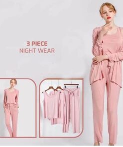 Pink Women Night Suit 3Pieces Set