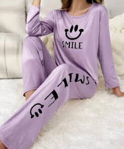 Purple Smile Printed Pajama Set