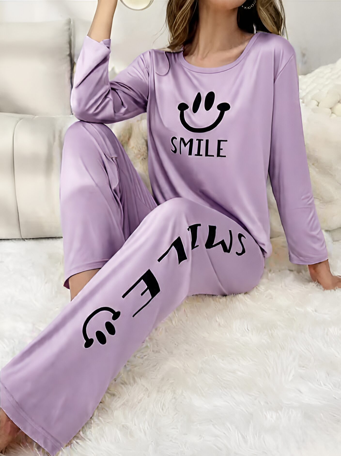 Purple Smile Printed Pajama Set