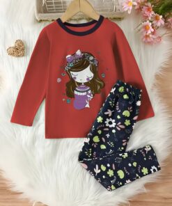 Red Princess with Flowers Printed Full Sleeves Kids Suit