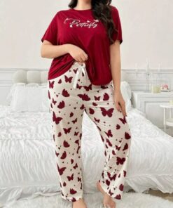 Red Butterfly Printed Pajama Set
