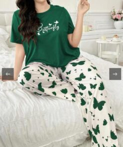 Green Butterfly Printed Pajama Set