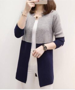 Blue Contrast Front Open Sweater Cardigan