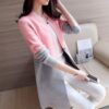 Pink Contrast Long Sleeve Fashion Cardigan Dual Pockets