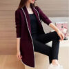 Maroon Lapel Front Open Cardigan Dual Pockets