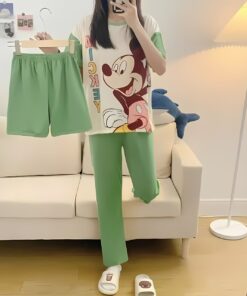 Cute Mickey Night Suit (Trouser Shirt & Short) For Girls & Women (3 Pieces)