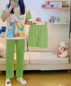 Cute  POOH Night Suit (TrCute Mickey Night Suit (Trouser Shirt & Short) For Girls & Women