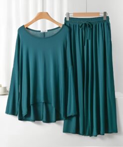 Dark Green Frill Sleeve Loose Lounge Wear Palazzo Set