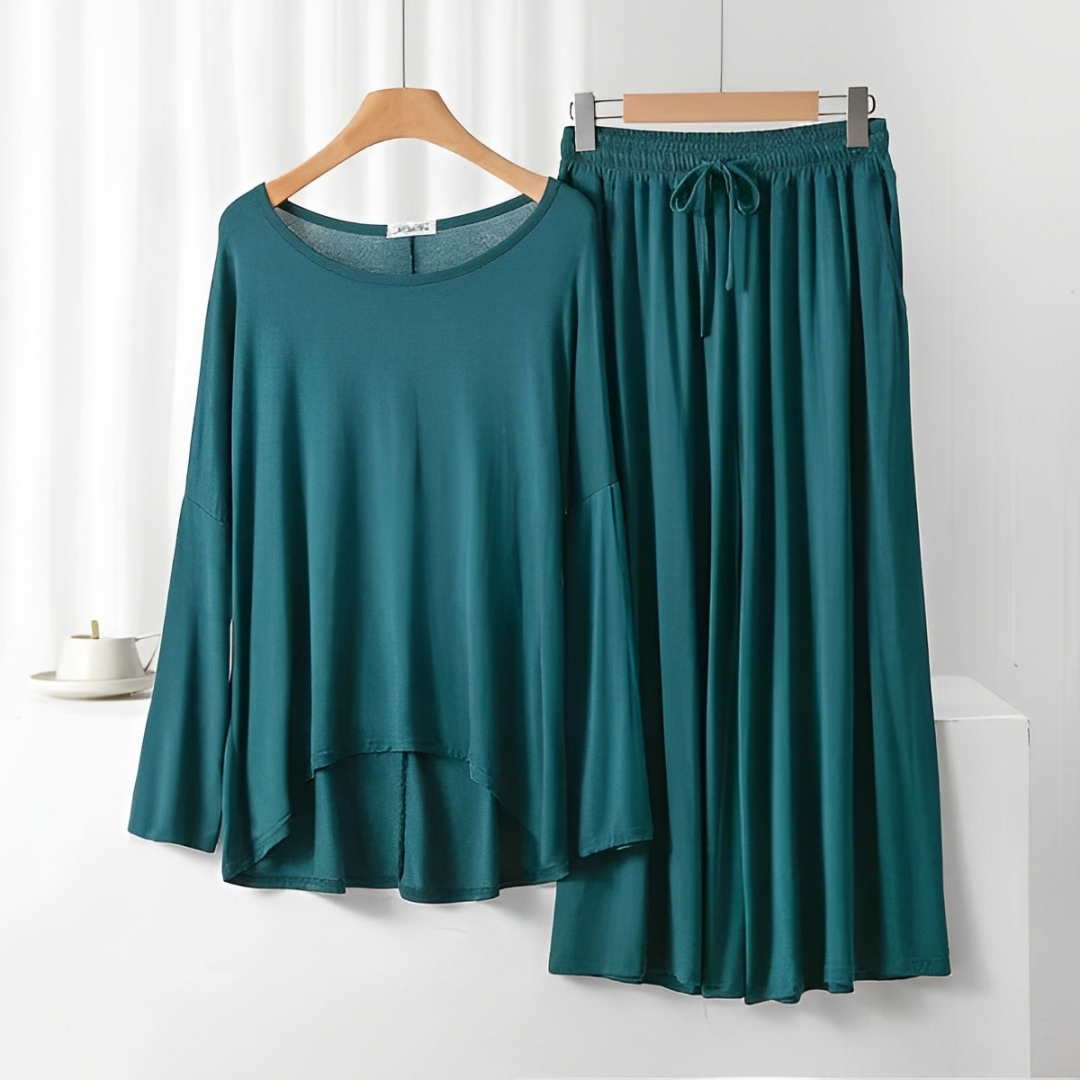 Dark Green Frill Sleeve Loose Lounge Wear Palazzo Set