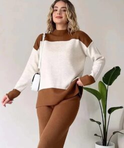 BROWN RIB KNIT CO ORD SET