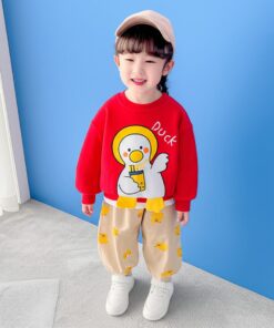 Red Duck Print Sweatshirt & Trouser for Kids