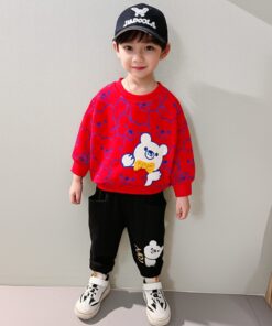 Red Multi Bears Print Sweatshirt & Trouser for Kids