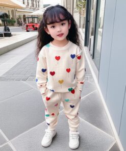 Multi Color  Hearts Print Sweatshirt & Trousers for Kids