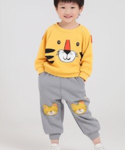Yellow & Grey Tiger Print Sweatshirt & Trouser for Kids