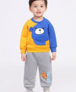 Yellow & Blue Bear Print Sweatshirt & Trouser for Kids
