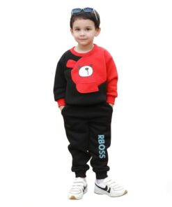 Red & Black Bear Print Sweatshirt & Trouser for Kids
