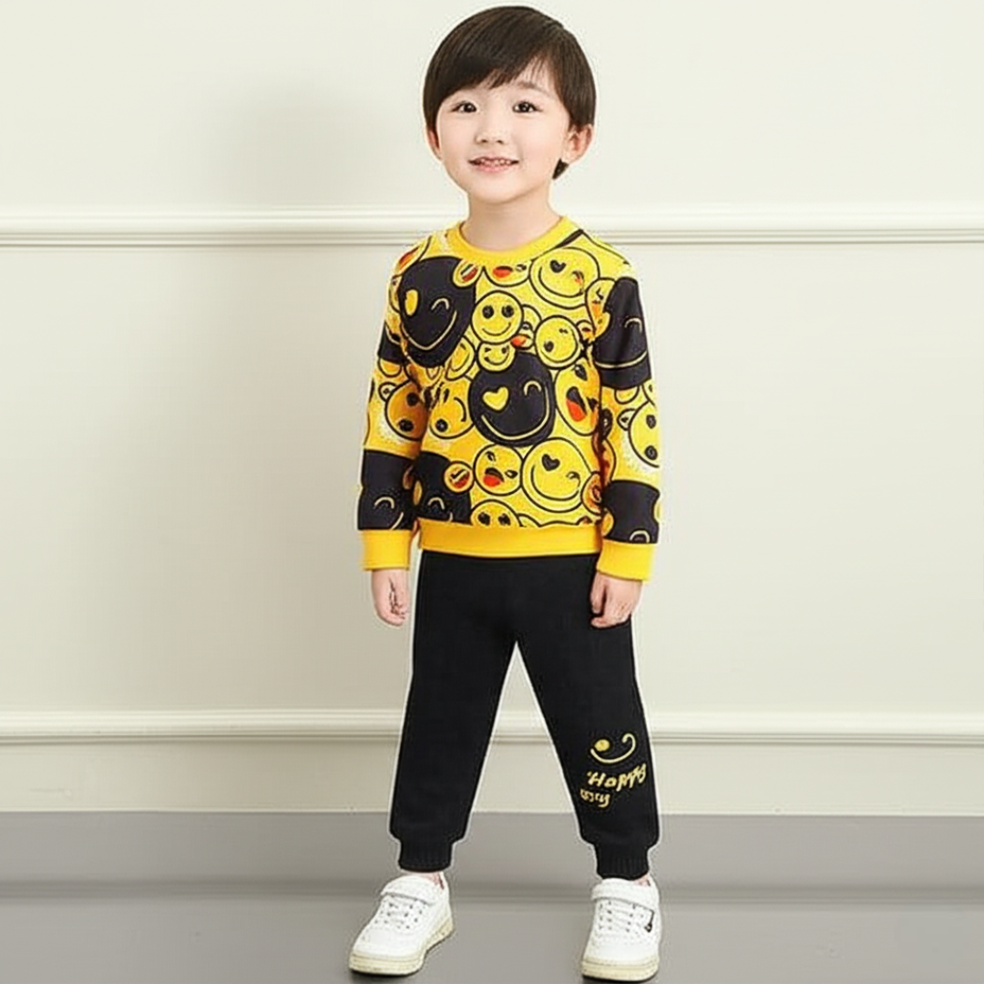 Emoji Print Kids Sweatshirt & Trouser Set