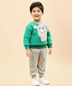 Green & Grey Bear Print Sweatshirt & Trouser for Kids