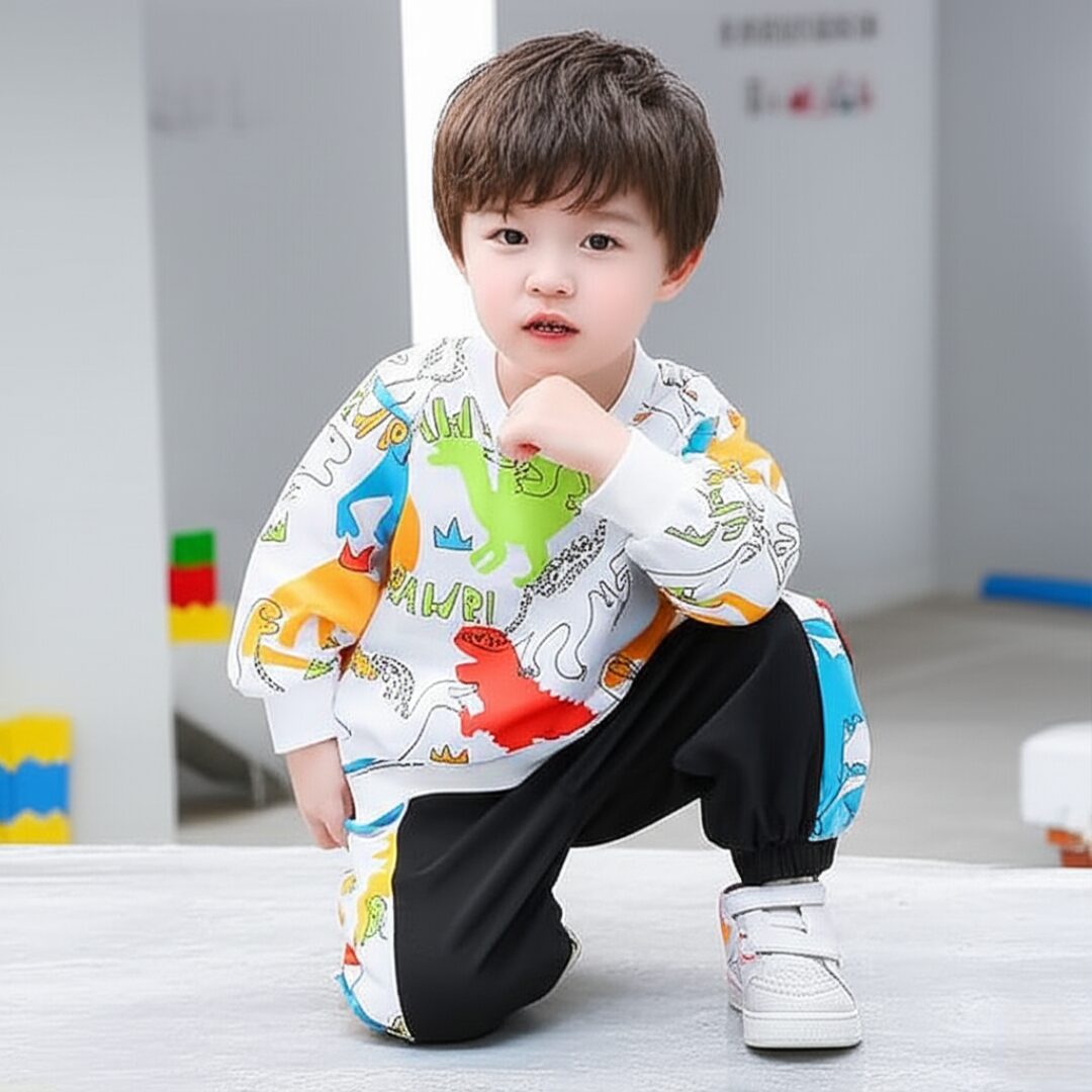 Multi Dino Print Kids Sweatshirt & Trouser Set