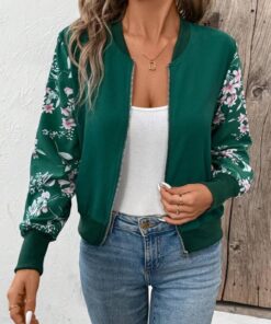 Green Winter Fleece Floral Printed Jacket For Women