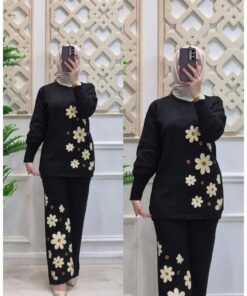 Women's Luxury Two Pcs Fleece Winter Set  Black