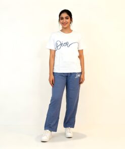 White Dior Printed Shirt With White Pajama Set