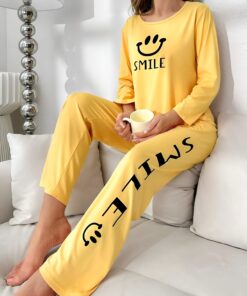 Yellow Smile Printed Pajama Set