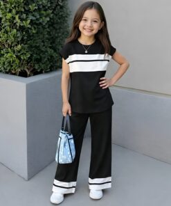 Black With White Stripe Print Kids wear
