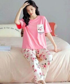 Pink Pocket Flower With White Flowers Printed Trouser