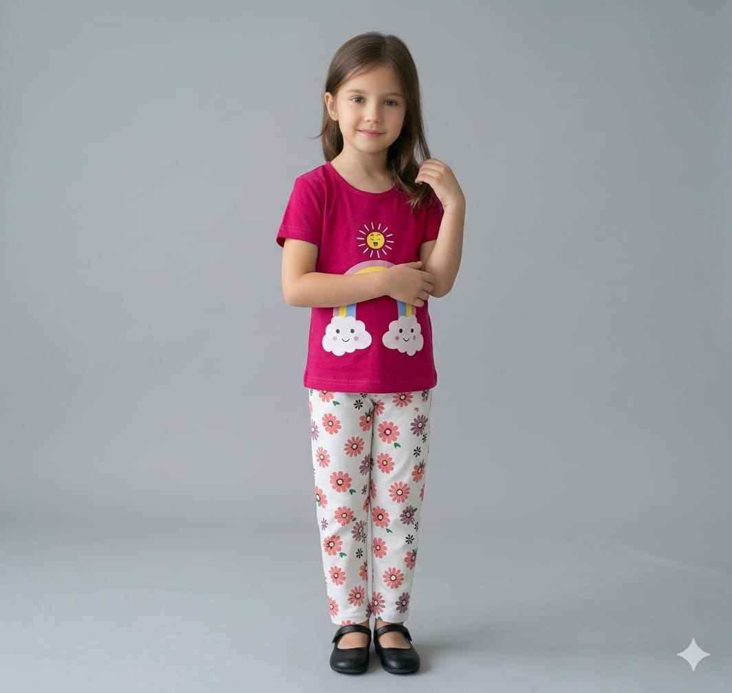 RED with rambow and flower printed pajama