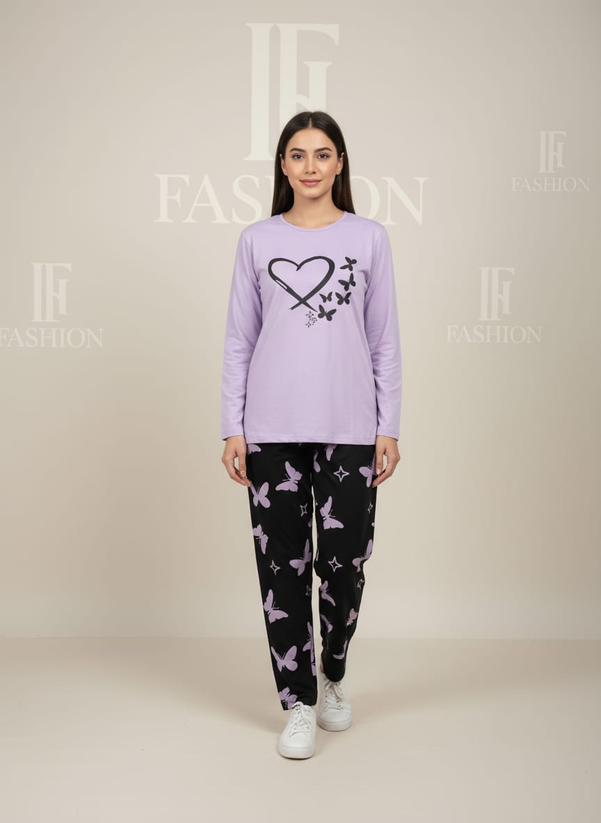 Women's Purple Heart & Black Butterfly PJ Set