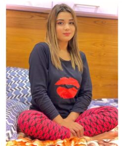 Blue and Red Lips on Pink Printed Trouser Set