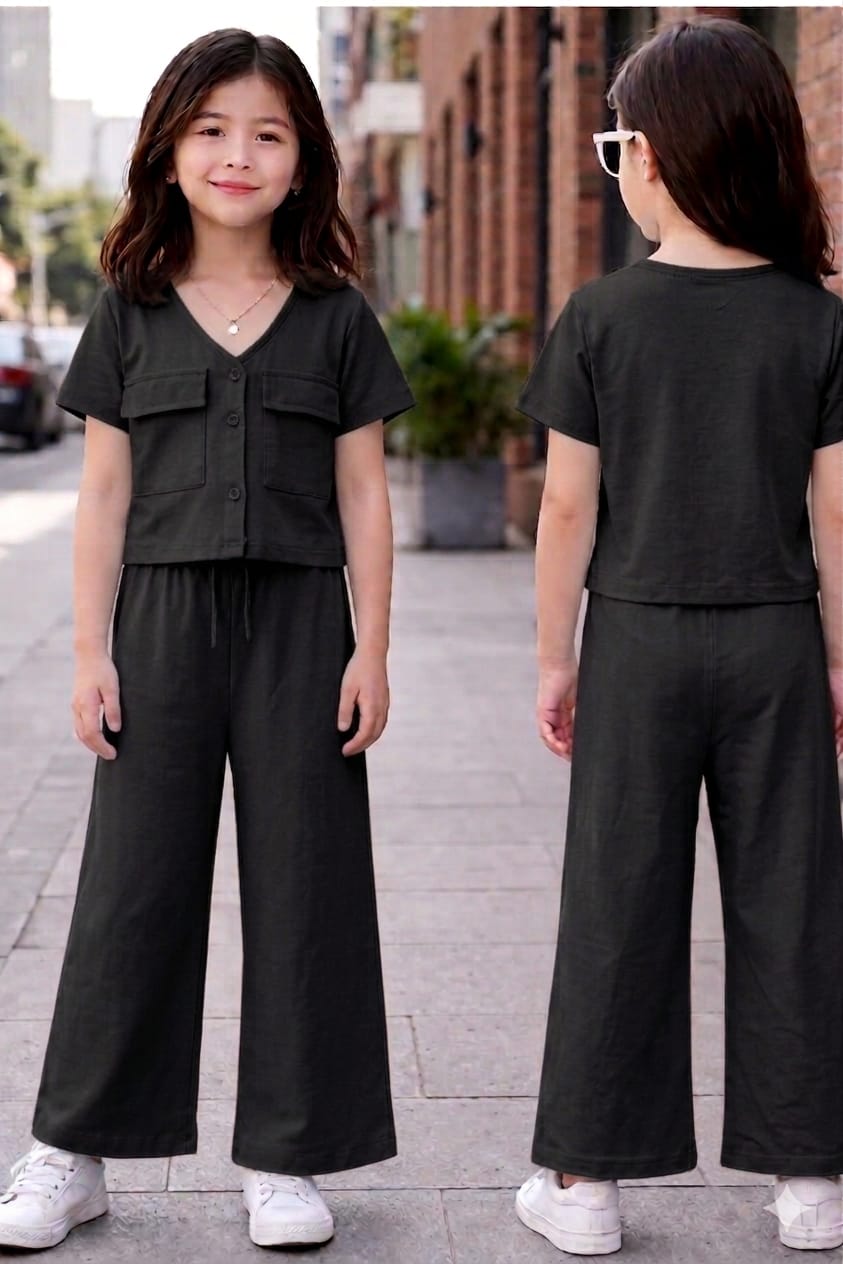 Black Double Pocket Co-ord Kids Wear