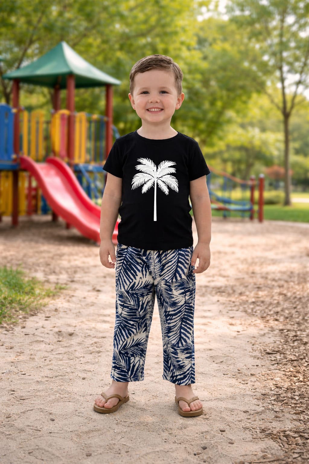 Black with White Leaf Print T-shirt and Trouser Kids Wear