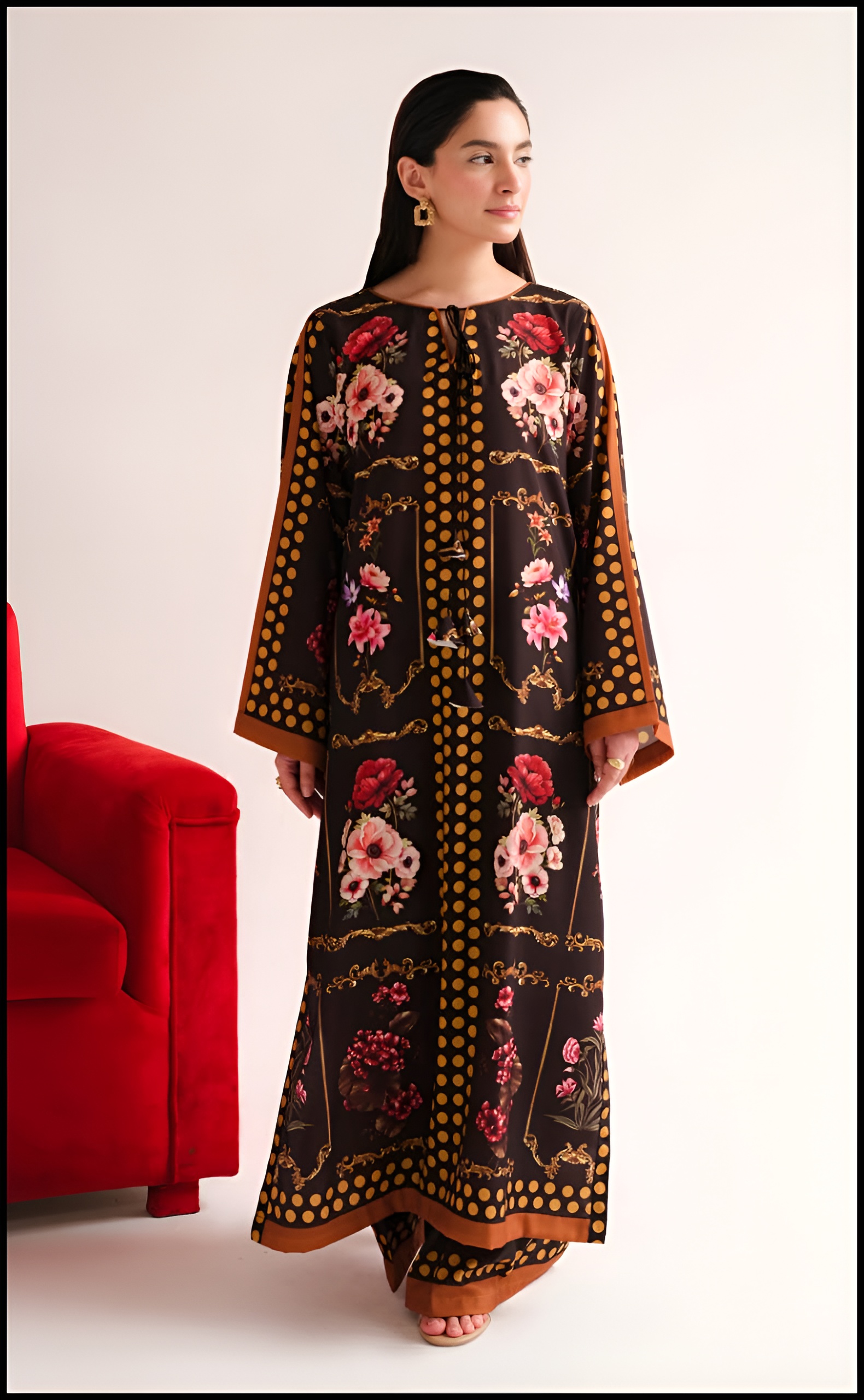 Espresso Brown & Gold Flapper Printed 2 Piece Co-ord Set