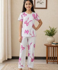 2-Piece Pink Bow Print Pajama Set