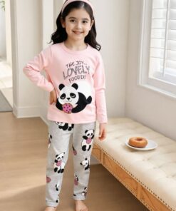 Girls 2-Piece  Pink Graphic Panda Pajama Set