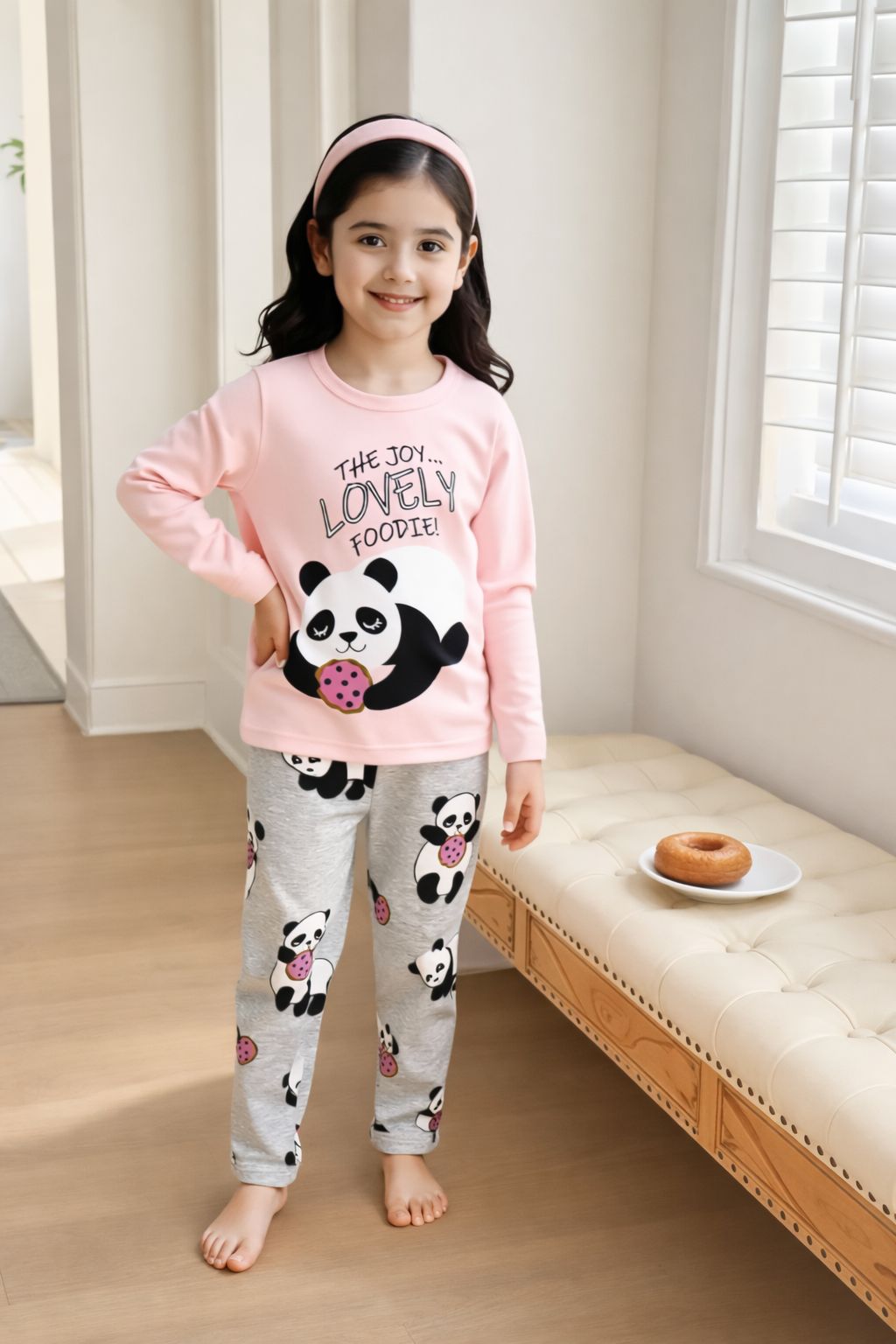Girls 2-Piece Pink Graphic Panda Pajama Set