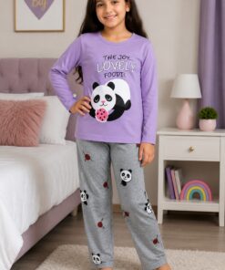 Girls 2-Piece  Purple Graphic Panda Pajama Set