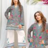 Gray  Floral Print Kurti with Embroidered Culottes – 2 Piece Set