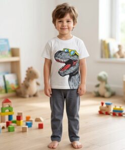Grey and White Dinosaur Print T-shirt and Trouser Kids Wear